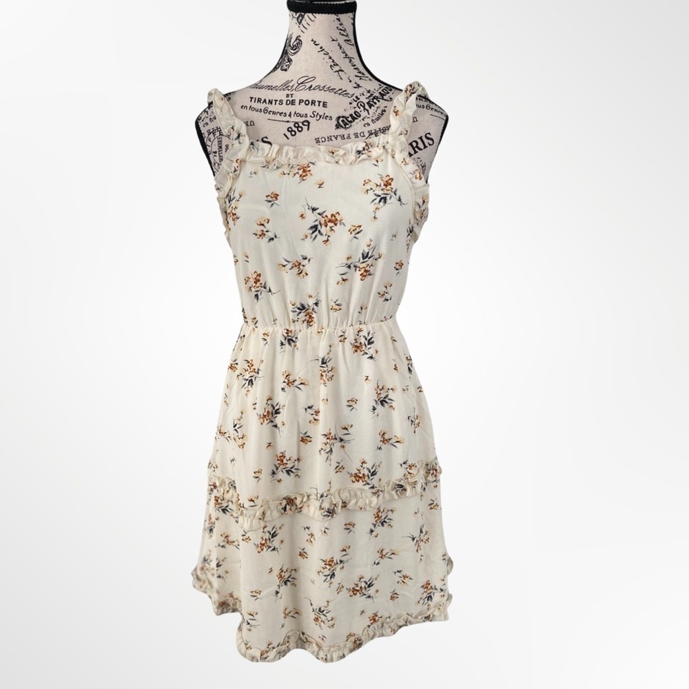 Doe & Rae Ivory Short Floral Merrow Ruffle Dress NWT Size S